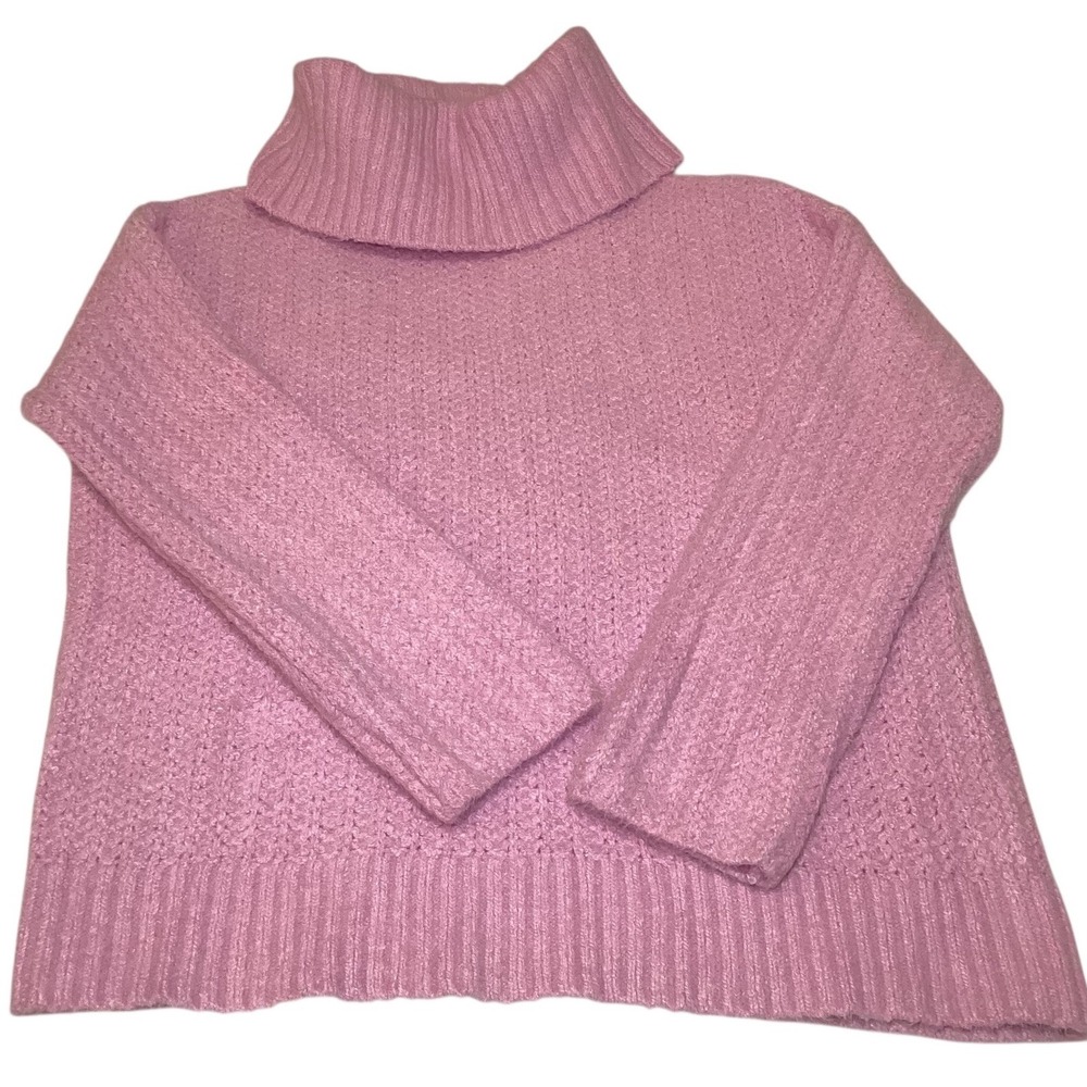 Maeve Anthropologie Pink Turtleneck Oversized Waffle Knit Sweater Medium